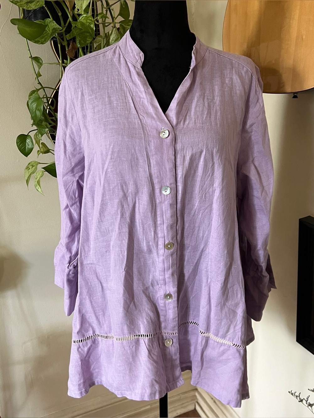 Symple NYC Dusty Purple 100% Linen Blouse Size Medium